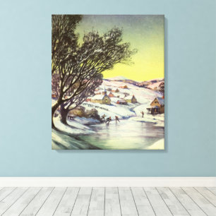 Lienzo Vintage Christmas, Frozen Lake with Ice Skaters
