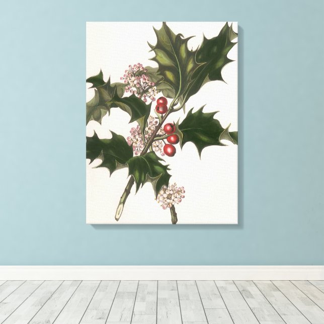 Lienzo Vintage Christmas, Holly Plant with Red Berries (Insitu (piso de madera))