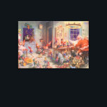 Lienzo Vintage Christmas, Santa Claus con Elves Workshop<br><div class="desc">Ilustracion de la Vintage. Imagen de feriado de Navidad con Jolly San Nicolás y sus elfos ocupados construyendo juguetes, muñecas, caballos mecedores, etc. en el taller de Santa en el Polo Norte en la Víspera de los Navidades. Santa Claus está revisando su lista traviesa o buena una vez más para...</div>