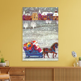 Lienzo Vintage Christmas, Santa Claus Horse Open Sleigh
