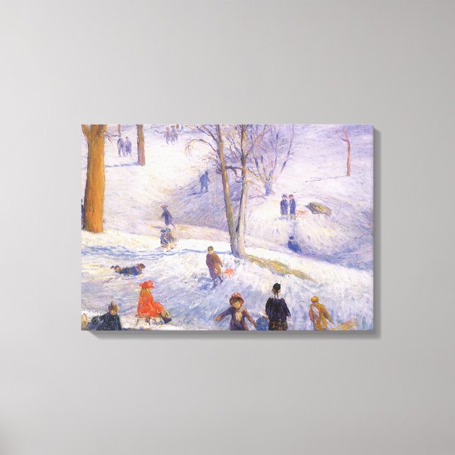 Lienzo Vintage Christmas, Sledding, Central Park Glackens (Anverso)