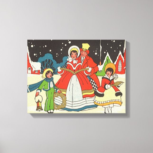 Lienzo Vintage Christmas, una familia cantando música vil (Anverso)