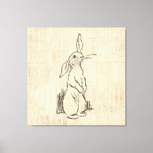 Lienzo Vintage Cute Bunny Rabbit Art Script Background