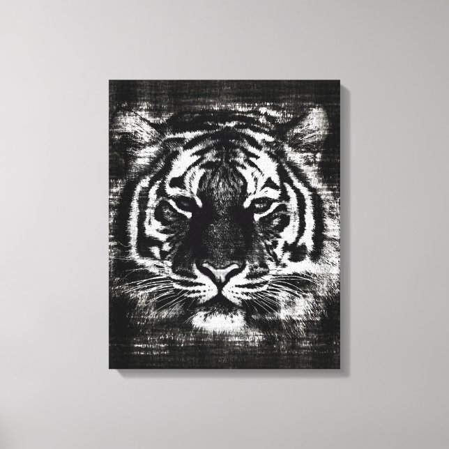 Lienzo Vintage de tigre blanco y negro (Anverso)