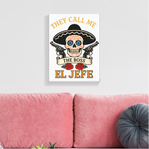 Lienzo Vintage El Jefe Cráneo de Azúcar Jefe Cinco de May