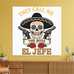 Lienzo Vintage El Jefe Cráneo de Azúcar Jefe Cinco de May