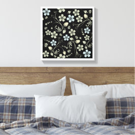 Lienzo Vintage Floral Pattern with Ladybugs on Black