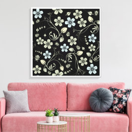 Lienzo Vintage Floral Pattern with Ladybugs on Black