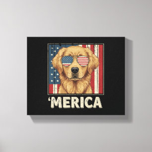 Lienzo Vintage Golden Retriever 'Bandera Merica