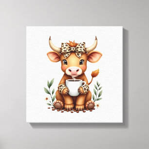 Lienzo Vintage Highland Cow Amante del Café Acuarela Lind