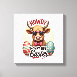 Lienzo Vintage Howdy Honey Pascua Vaca Highland Lindo Con