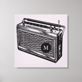 Lienzo Vintage Ilustracion Radio Monograma