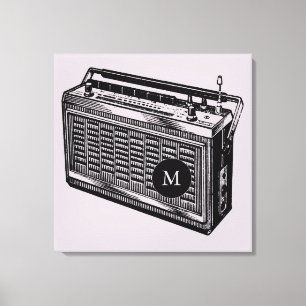 Lienzo Vintage Ilustracion Radio Monograma