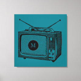 Lienzo Vintage Ilustracion Televisor Monograma