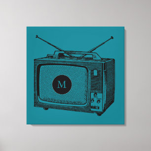 Lienzo Vintage Ilustracion Televisor Monograma