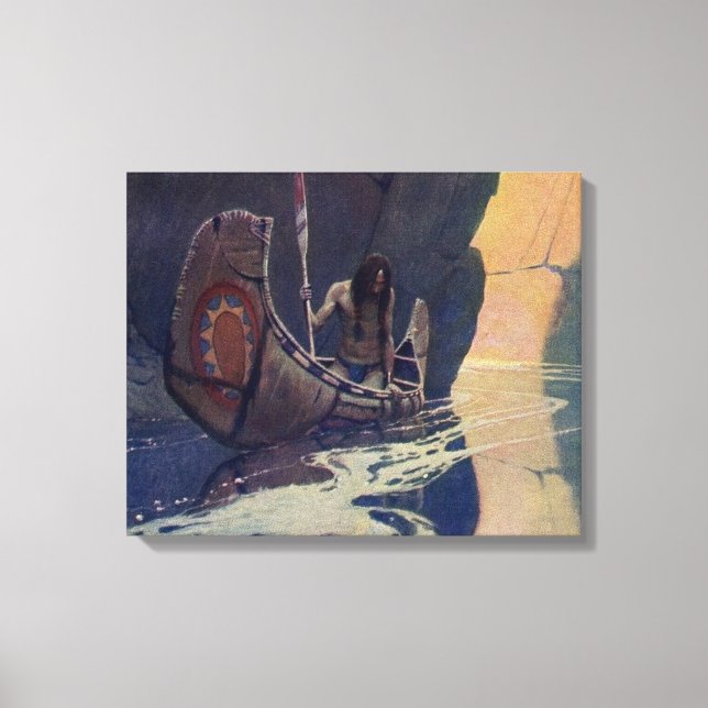 Lienzo Vintage Indian Canoe Paddling Sun Classic (Anverso)