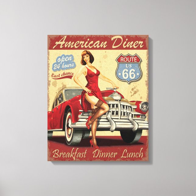 Lienzo Vintage Look American Diner Route 66 Babe (Anverso)