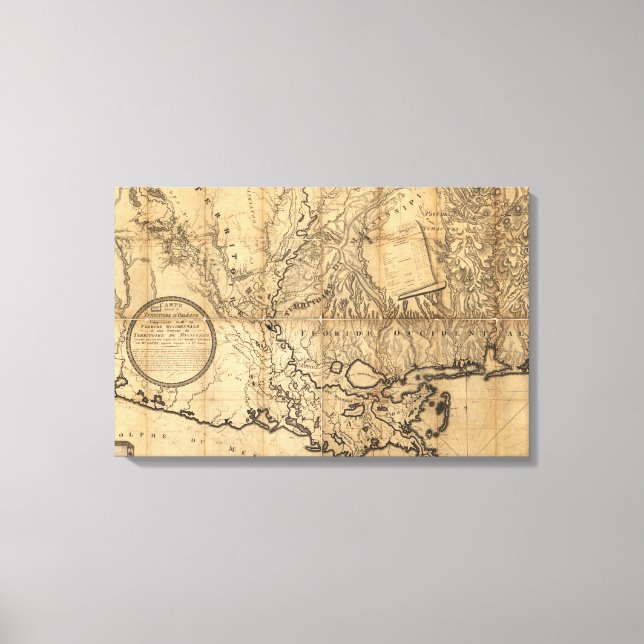 Lienzo Vintage Louisiana Map Canvas (Anverso)