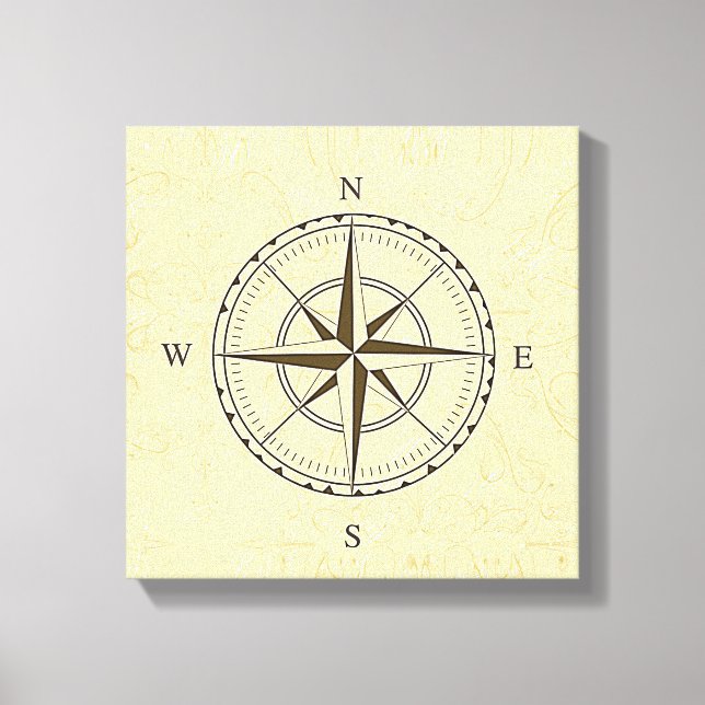 Lienzo Vintage Nautical Compass Rosa Ivory (Anverso)