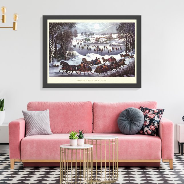 Lienzo Vintage Navidad Sleighs, Central Park en Invierno (Insitu (Sala de estar))