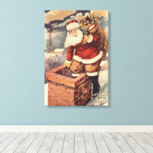 Lienzo Vintage Navidad Victoriano Papá Noel en Chimney