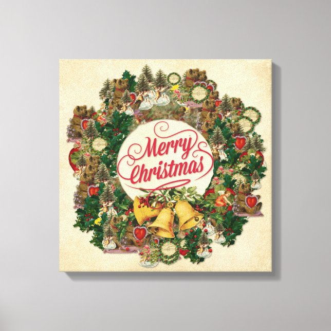 Lienzo Vintage Navidad Wreath (Feliz Navidad) (Anverso)