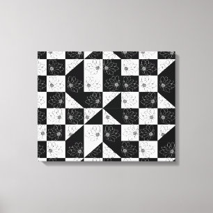 Lienzo Vintage negro y blanco Chekboard y flores