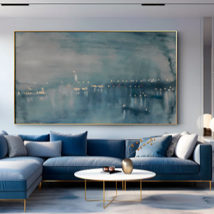 Lienzo Vintage Night Blue Foggy Skyline