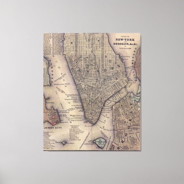 Lienzo Vintage NYC y Brooklyn Map (1847) (Anverso)