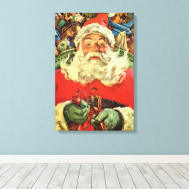 Lienzo Vintage Papá Noel de Navidad en Sleigh con juguete