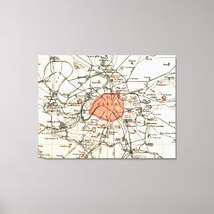 Lienzo Vintage París y mapa de los alrededores (1890)