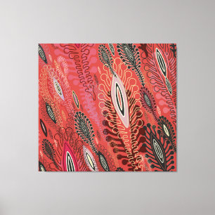 Lienzo Vintage Peafowl Rojo Decorativo Patrón de Seamless