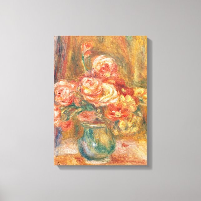 Lienzo Vintage Pierre Auguste Renoir Vase de Rosas (Anverso)