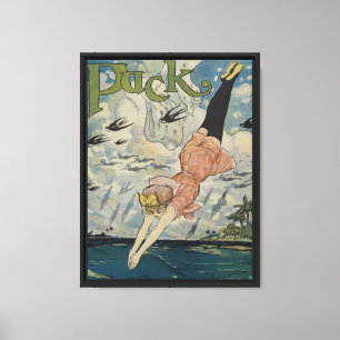 Lienzo Vintage Puck Magazine cubierta mujer buceo