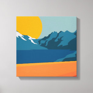 Lienzo Vintage Red & Blue Mountain Art - Paisaje retro