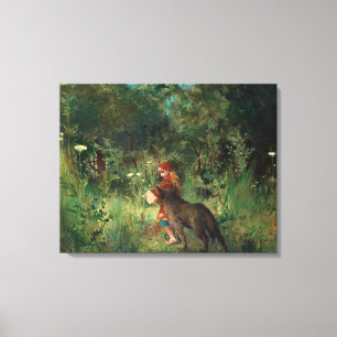 Lienzo Vintage Red Riding Hood y el lobo en el bosque