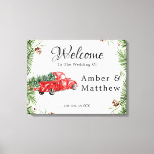 Lienzo Vintage Red Truck Navidades de nieve Boda Canvas P