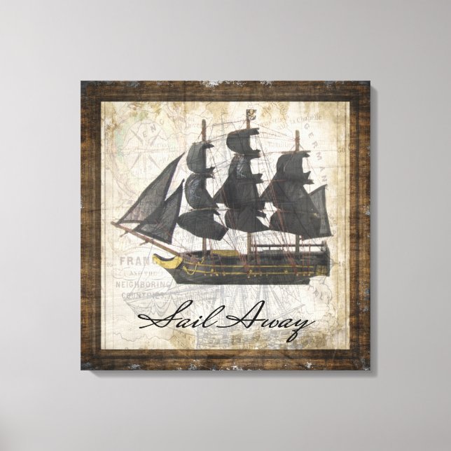 Lienzo Vintage Ship Sail Away (Anverso)