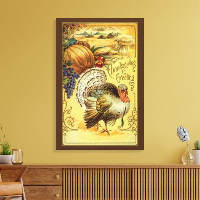 Lienzo Vintage Thanksgiving Greetings with Turkey (Insitu (Sala de estar))