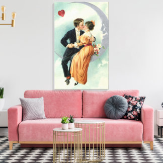 Lienzo Vintage Valentine's Day Victorian Kiss on the Moon