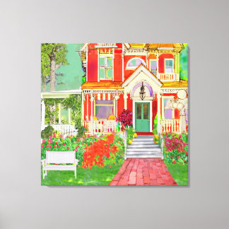 Lienzo Vintage Victorian Red House with Wrap Around Porch