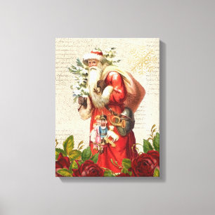 Lienzo Vintage Victoriano Santa Claus Antique Decoupage