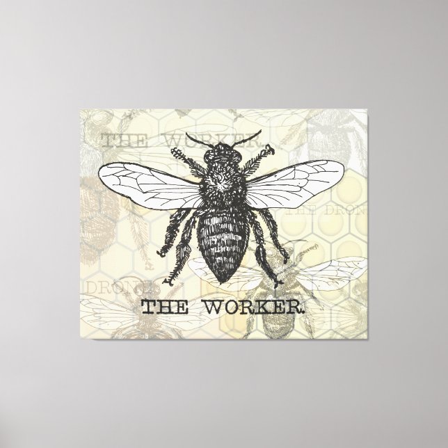 Lienzo Vintage Worker Bee Ilustracion Art (Anverso)