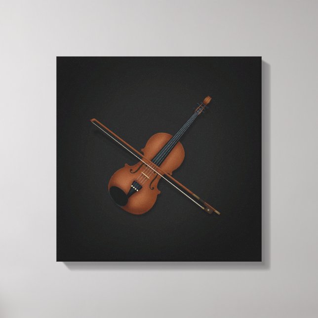 Lienzo Violin Trompe L'oeil con Bow On Top 16x16 negro (Anverso)