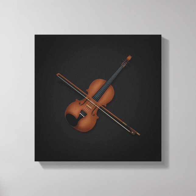 Lienzo Violín Trompe L'oeil con Bow sobre 12x12 negro (Anverso)