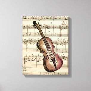 Lienzo Violin vintage y música de hojas