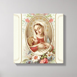Lienzo Virgen Madonna María con el Niño Jesús Rosas