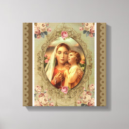 Lienzo Virgen María Madonna Niño Jesús Rosas Rosary