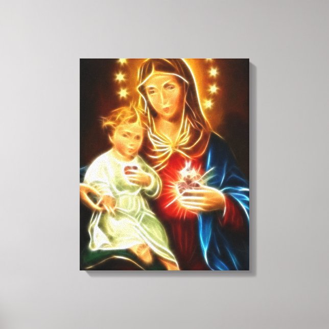 Lienzo Virgen María Y Niño Jesús Sagrado Corazón (Anverso)