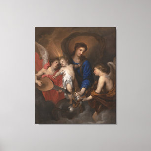 Lienzo Virgen y niño con ángeles de música